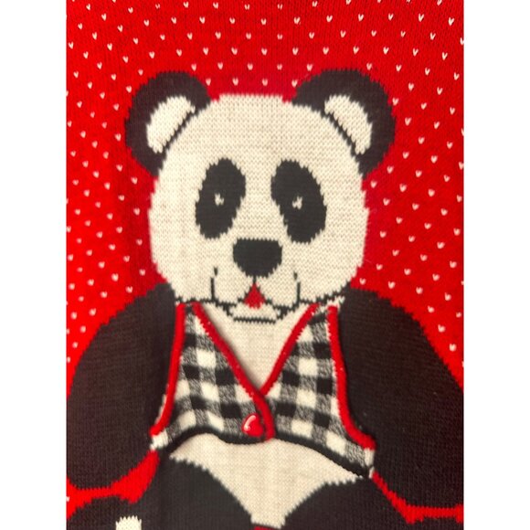 Vintage In Design Red Knit Sweater With Panda Graphic & Checkered Vest - Picture 8 of 10